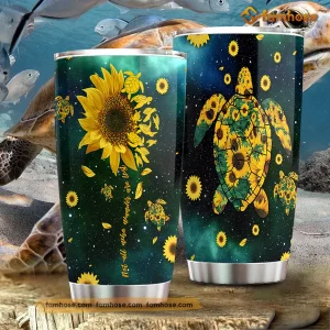Cute Turtle Tumbler, Sunflower With Turtle Stainless Steel Tumbler