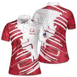Custom Name Red Wine Pattern America Golf Polo Shirt