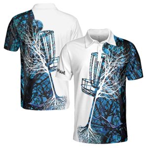 Men Disc Golf Custom Name Blue Camo Disc Golf Basket Men's Polo Shirt