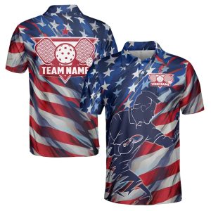 Custom Name Team Name Retro American Pickleball Men's Polo Shirt