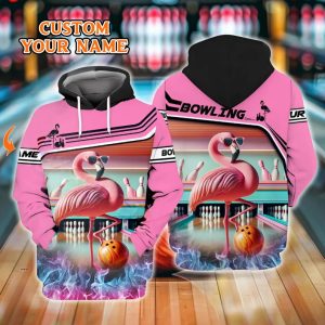 Funny Flamingo Bowling Hoodie – Retro Pink 3D All Over Print Pullover for Bowlers, Bowling Alley Lovers & Team Gifts, Bowling Lover Gift.
