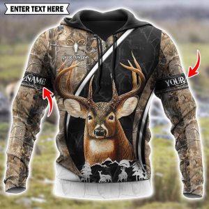 Custom Deer Hunting Hoodie – 3D All Over Printed Pullover with Personalized Name, Outdoor Camo Apparel for Hunters