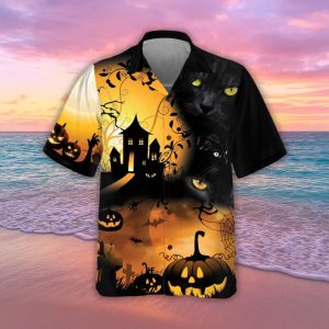Halloween Night Black Cat Hawaiian Shirt