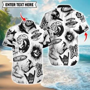 Surfing Art Watercolor Custom Hawaiian Shirt for Men, Personalized Surf Shirt, Custom Beach Apparel, Aloha Shirt