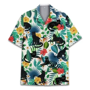 Tropical Black Cat Hawaiian Shirts for Men Women, Aloha Summer Beach Cat Shirt