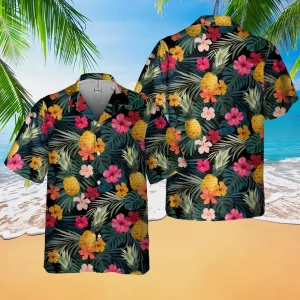 Tropical Floral Hawaiian Button Down Shirt