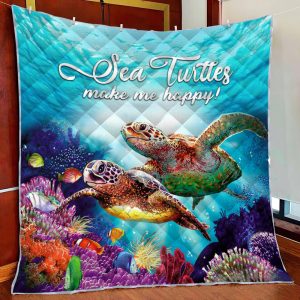 Sea Turtles Make Me Happy Fleece Blanket Quilt Blanket