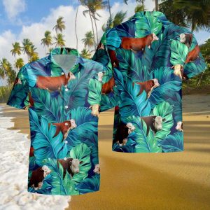 Hereford Cattle Hawaiian Shirt, Animal Lover Shirt, Retro Hawaii