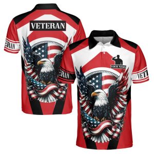 Personalized Patriotic US Flag Eagle Veteran Men's Polo Shirt