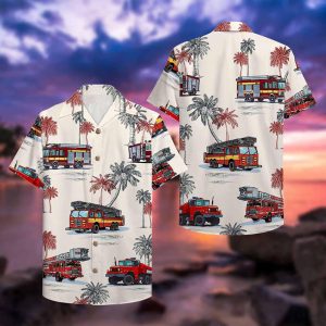 Firefighter Hawaiian Shirt Men Women Youth, Fire Engine Summer Shirt