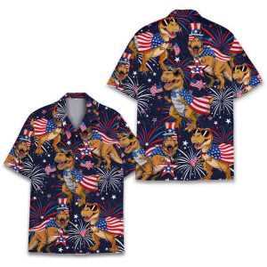 Patriotic Dinosaur Hawaiian Shirt for Men Women Youth, 4th of July Sasquatch Shirt