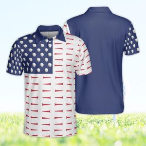 4th of July Golf Polo Shirt, American USA Flag Red White Blue Golf Polo