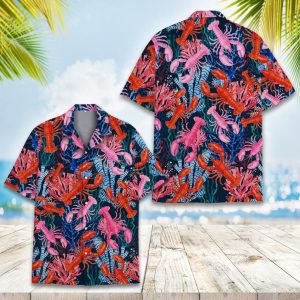 Lobster Hawaiian Shirt for Men Women Youth, Summer Ocean Coral Seaweed Print