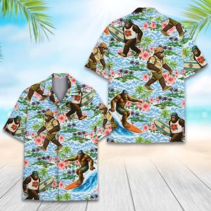 Tropical Bigfoot Surfing Hawaiian Shirt Men Women Youth, Tropical Monster Shirt