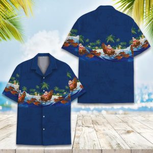 Funny Santa Beach Hawaiian Shirt for Men Women Youth, Tropical Christmas Shirt with Turtles