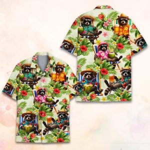 Tropical Raccoon Hawaiian Shirt for Men Women Youth, Summer Animal Aloha Shirt