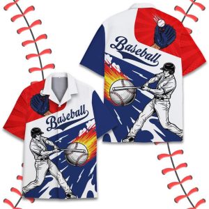 Baseball Hawaiian Shirt Men Women Youth, Home Run Batter Fireball Print Shirt for Baseball Fans