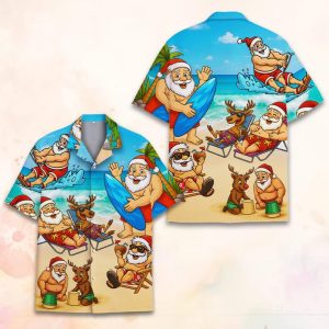 Surfing Santa Hawaiian Shirt for Men Women Youth, Christmas In July Santa Enjoy Time Shirt