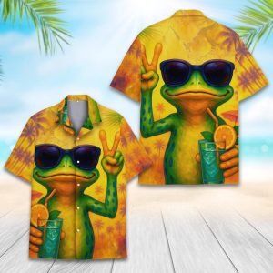 Funny Frog Hawaiian Shirt for Men Women Youth, Cool Summer Shirt with Sunglasses Frog Print