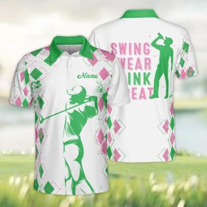 Swing Swear Drink Repeat Golf Polo Shirt, Personalized Golfer Argyle Pattern Polo Shirt