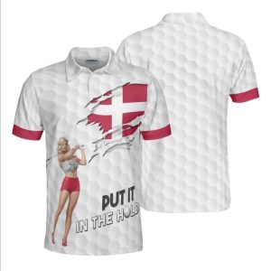 Golf Polo Shirt, Denmark Flag Design with Vintage Golfer